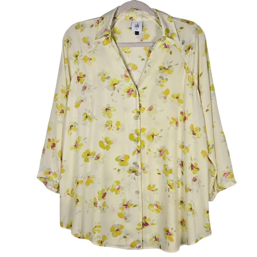 Cabi Go To Blouse 6294 Yellow Floral S Button Front Raglan Sleeve Cottagecore